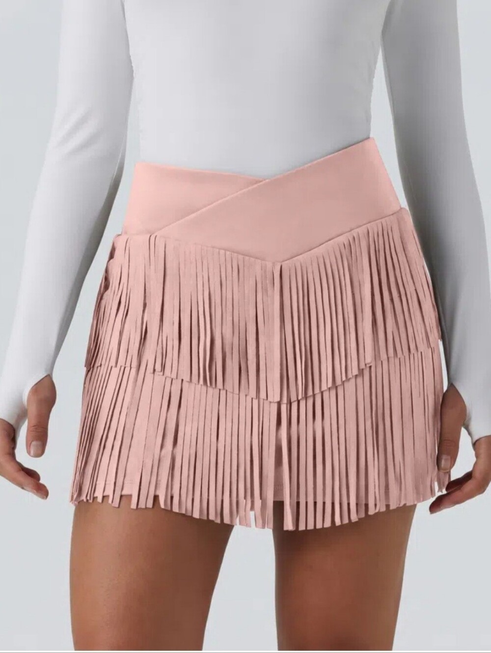 NWOT - Halara Suede Fringed Pink Mini Skort Size XL